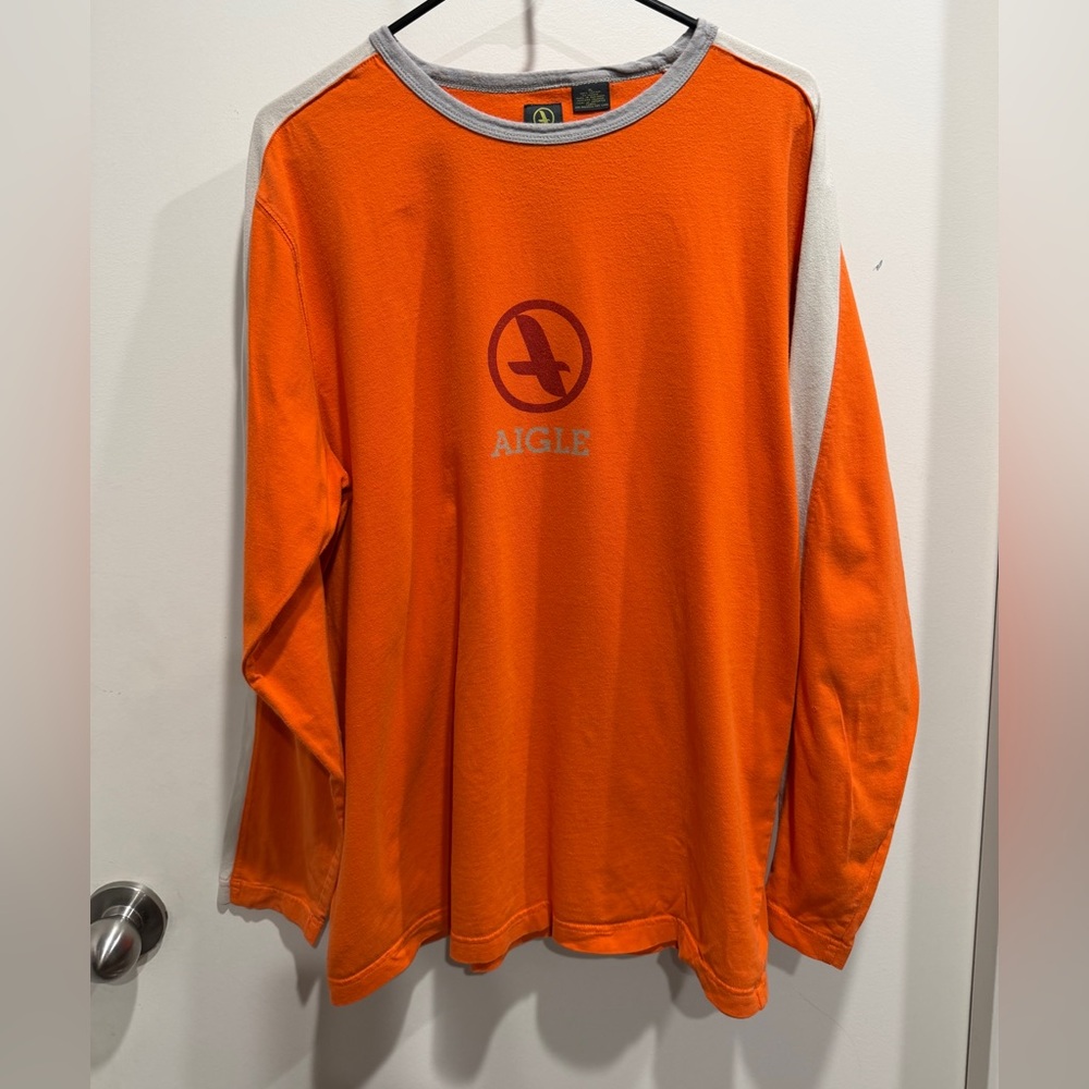 Aigle Orange Long Sleeve Shirt with Light Gray Accents. Gently used.